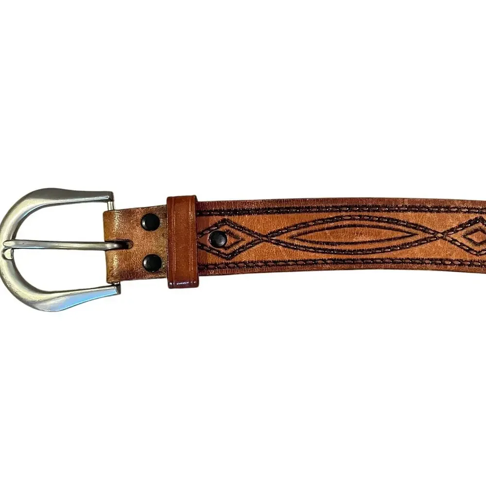 Vintage Wrangler Leather Embossed Belt, Western, Size 48/120, Mens